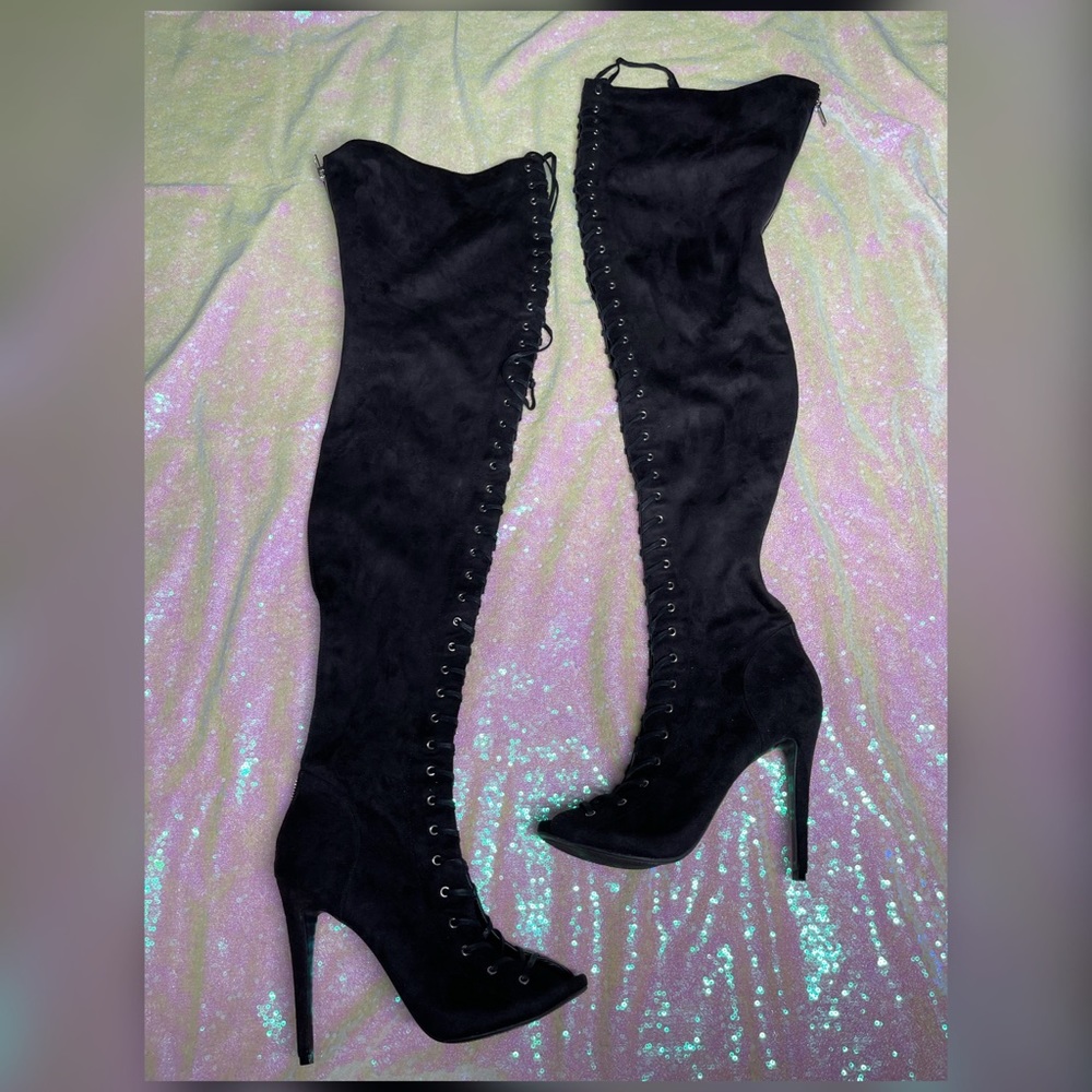 ZiGi girl Piarry Black Suede Thigh High Boots